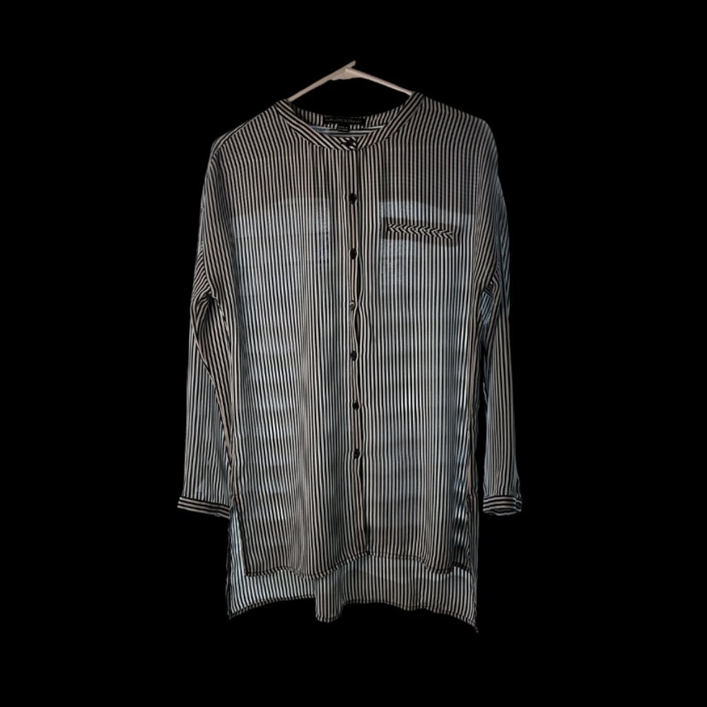 Harlowe & Graham Navy & White Striped High-Low Blouse – XS